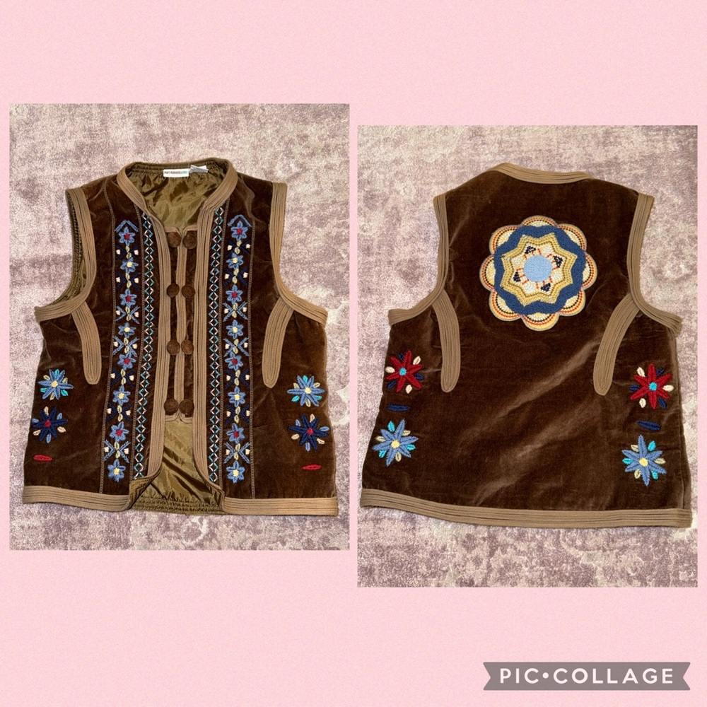Mary-Kate and Ashley Vintage Girl’s XL 14/16 Brown Velvet Colorful Floral Vest